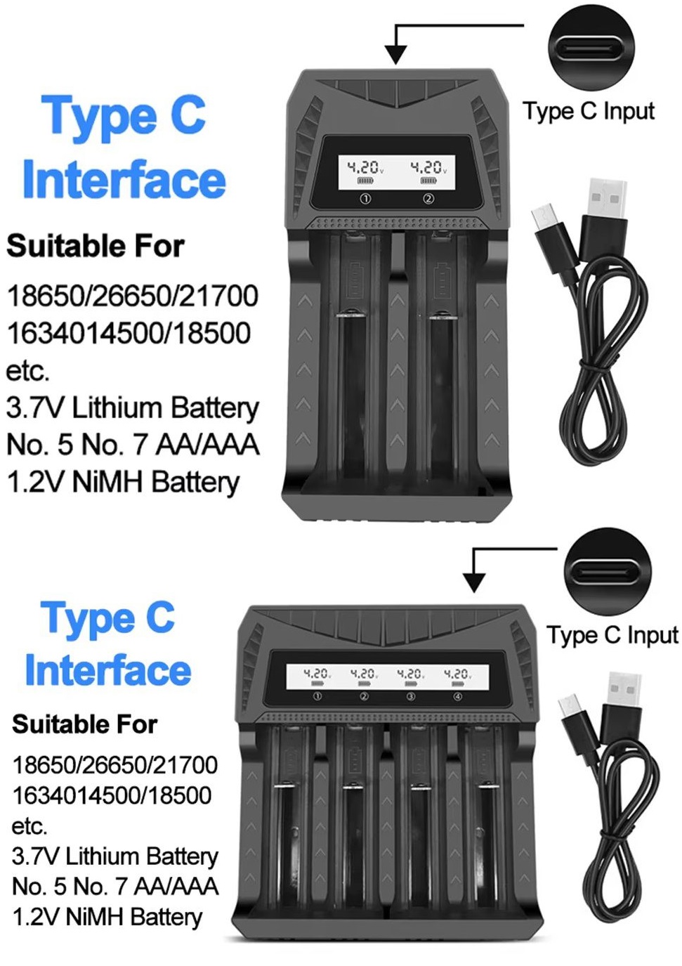 Multi Cargador USB de Baterias NiMh, NICd 2,4 bahias